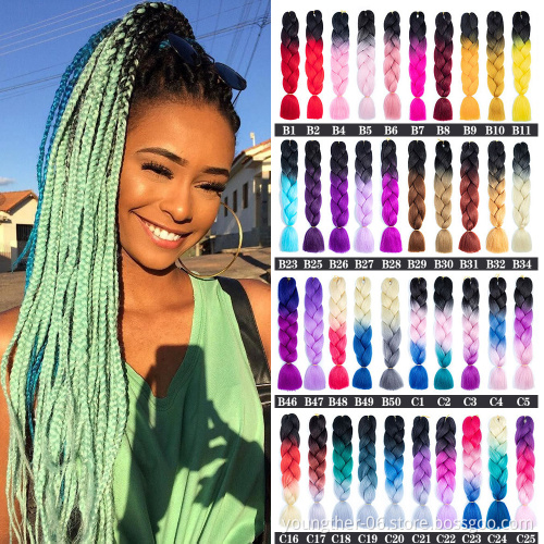 Wholesale 24 inch Jumbo Braiding Ombre Hair 100g Sample Hair  Crochet Pre Braided Synthetic Hair Extensions